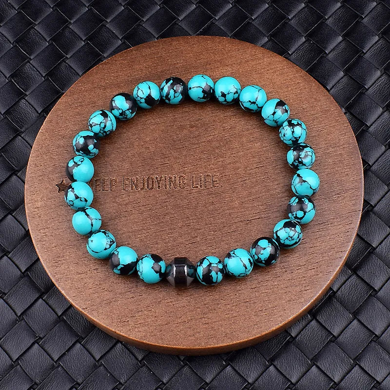 Cylinder Hematite Black Line Turquoises Bracelets Men Fashion Nature Stone Beads Bracelets Homme Yoga Energy Bangle Jewelry Gift