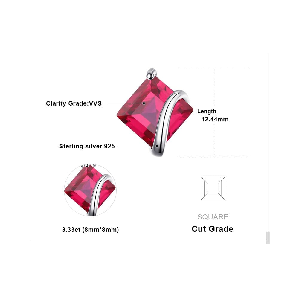 Square Red Ruby 925 Sterling Silver Choker Pendant (Without Chain)Necklace