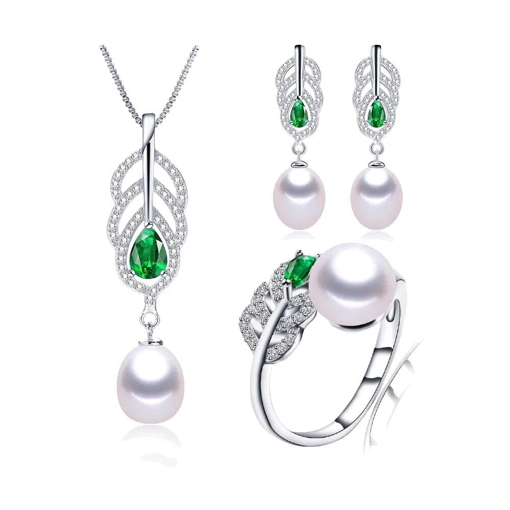 Freshwater Pearl Earrings, Ring & Pendant Necklace Jewelry SetJewelry SetWhite