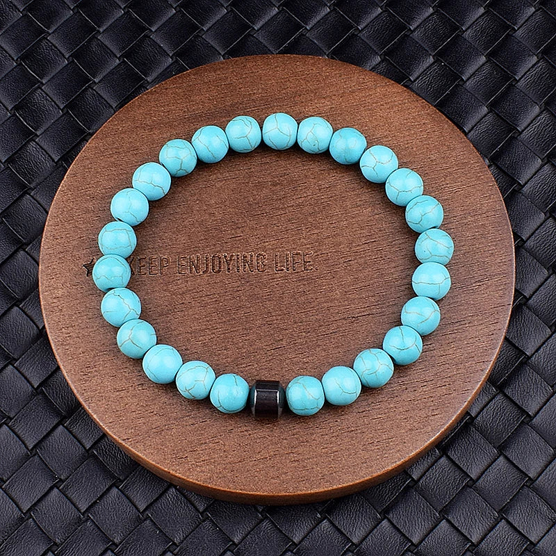 Cylinder Hematite Black Line Turquoises Bracelets Men Fashion Nature Stone Beads Bracelets Homme Yoga Energy Bangle Jewelry Gift23