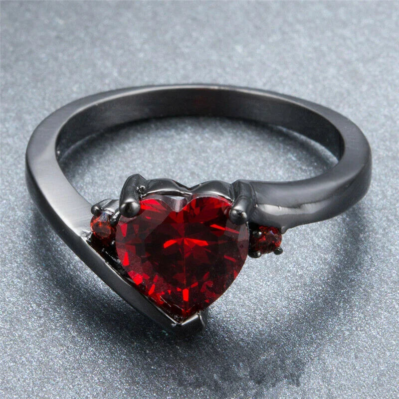 Garnet with Zircon Black Gold Plated Ring