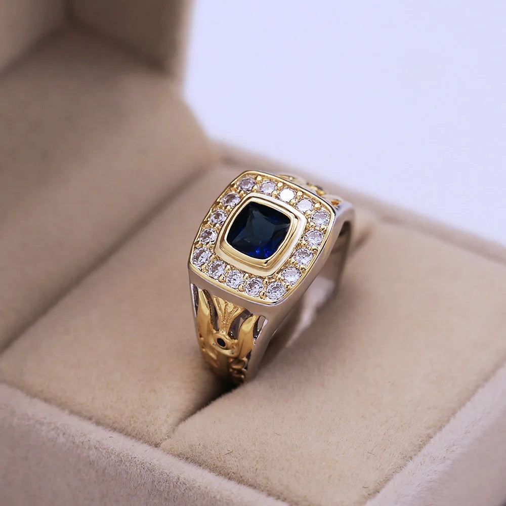 Luxury 925 Ring for Men Natural 2 Carat Sapphire with Diamond Jewelry