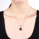 Elegant Oval Princess Diana William Sapphire Pendant Necklace