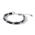 18K Leather & Stainless Steel Chain Bracelet – UnisexYH1261A Steel