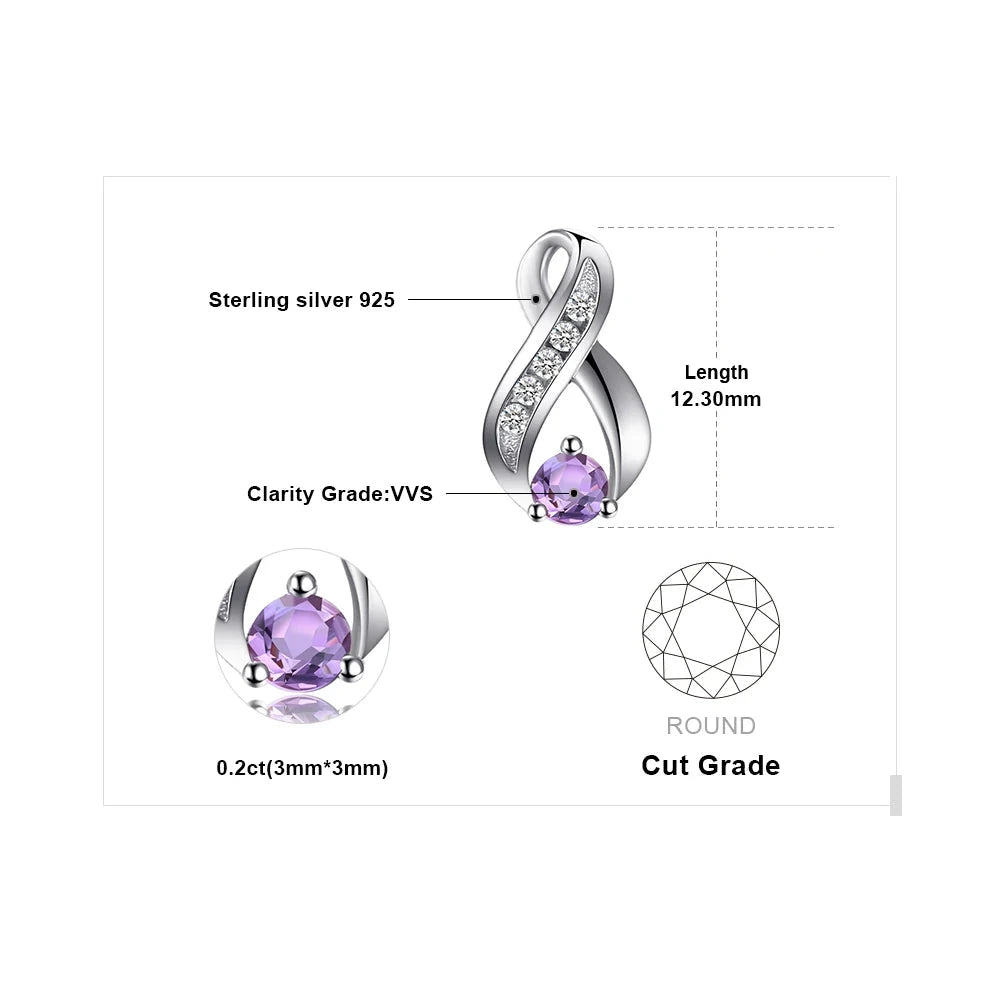 Infinity Natural Purple Amethyst 925 Sterling Silver Stud Earrings