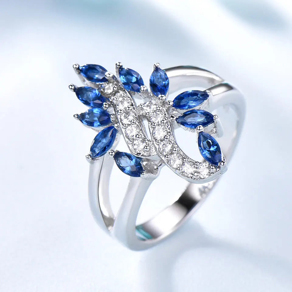 Sapphire Leaf Gemstone 925 Sterling Silver Jewelry SetJewelry Sets