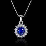 Elegant Oval Princess Diana William Sapphire Pendant Necklace