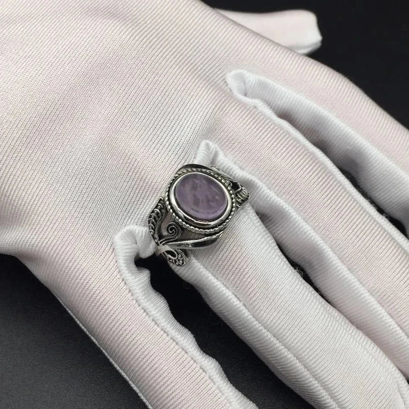 Flower Shaped Vintage 925 Silver Ring Amethyst Gemstone