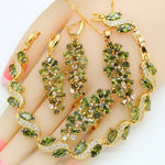 Luxury Green Peridot Gold Plated Jewelry Sets for Women Earrings Necklace Pendant Ring Bracelet
