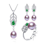 Freshwater Pearl Earrings, Ring & Pendant Necklace Jewelry SetJewelry SetPurple
