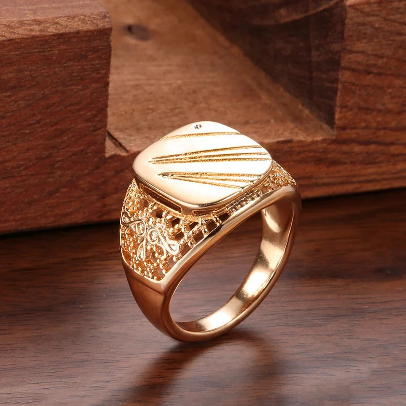 Smooth 585 Rose Gold Hollow Carved Big Size Ring For Women