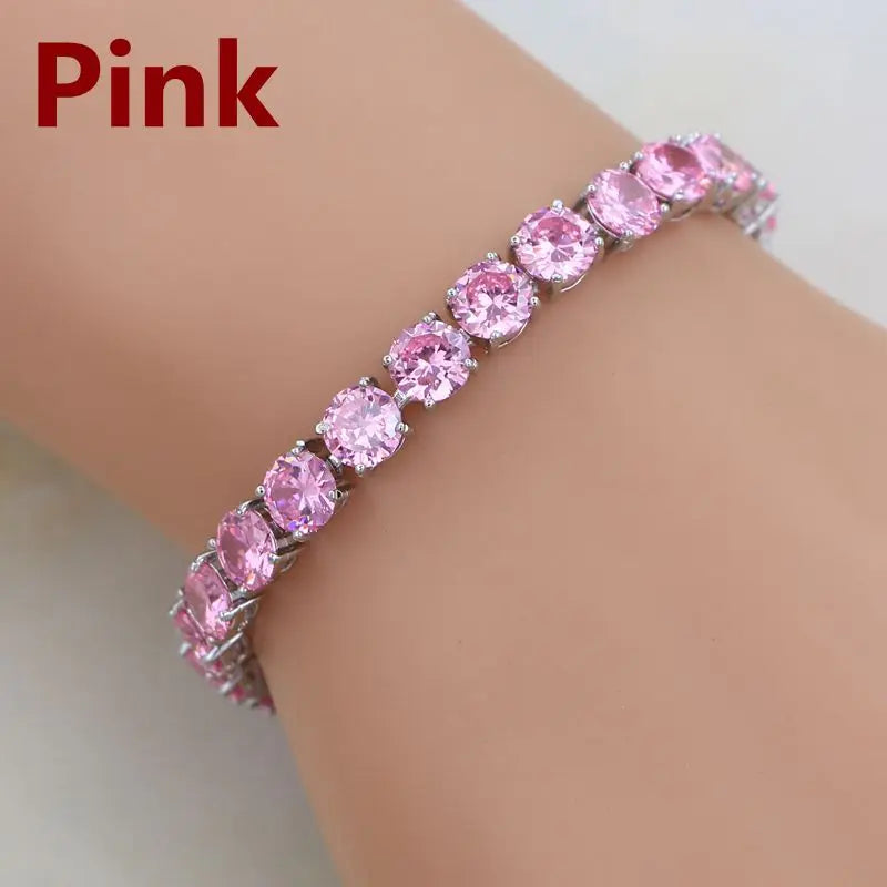 Bridal Red Garnet White Zircon Created Jewelry 925 SilverPink21cm