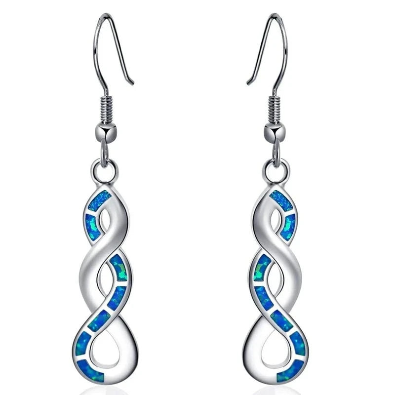 Navy Blue Fire Opal Wave Drop EarringsBlue