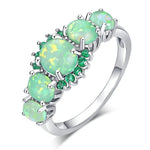 Fire Opal Ring Silver Plated Oval Round Stone Ring