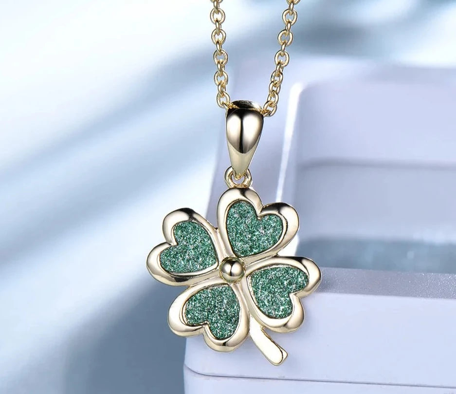 Lucky Four Leaf Clover Pendant 925 Sterling Silver NecklaceNecklace