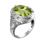 Aquamarine Ring Handmade Vintage Engraving Pattern Men's RingPeridot G8