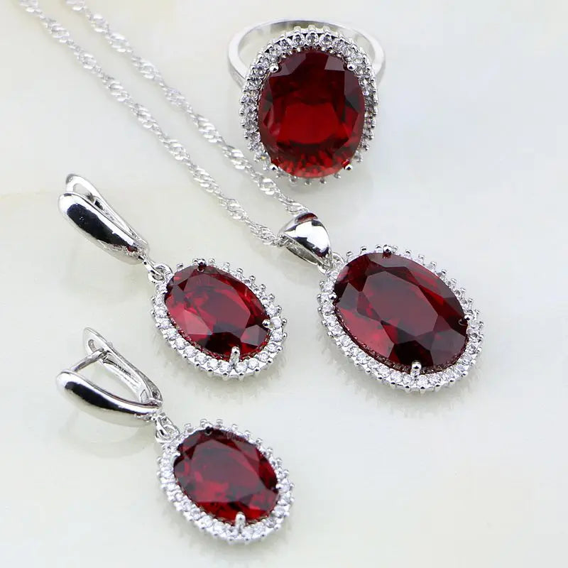 925 Silver Jewelry Round Red Garnet Zircon