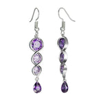 Geometric Shape Amethyst Gemstone Long Style Drop Earrings