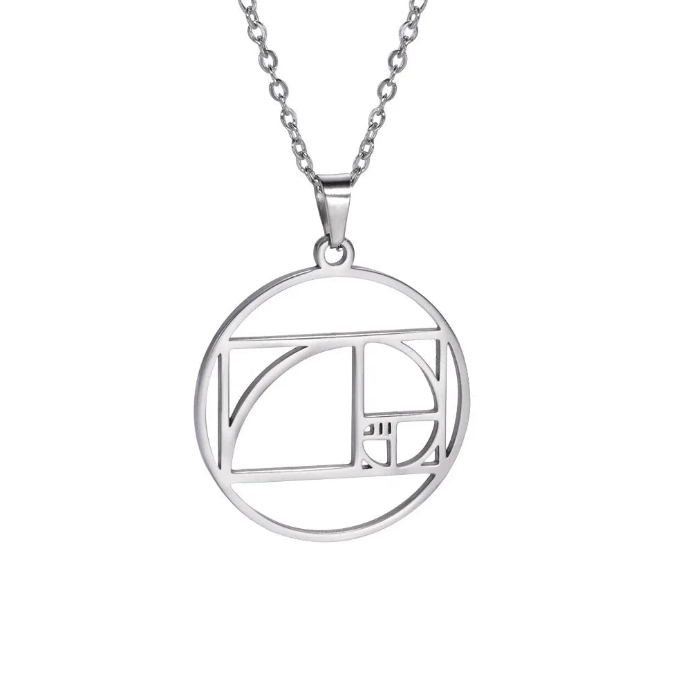 Fibonacci Spiral Golden Ratio Pendant NecklaceSteel necklace 0350cm