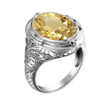 Aquamarine Ring Handmade Vintage Engraving Pattern Men's RingCitrine Y10