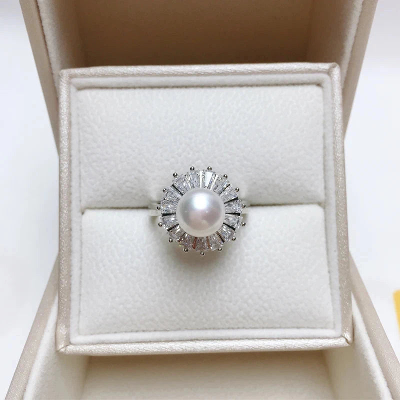 14K Gold Pearl & Zircon Adjustable Ring for WomensilverCHINA