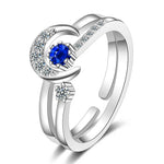 Fashion 925 Silver Ring With Star Moon Shape Sapphire Gemstones