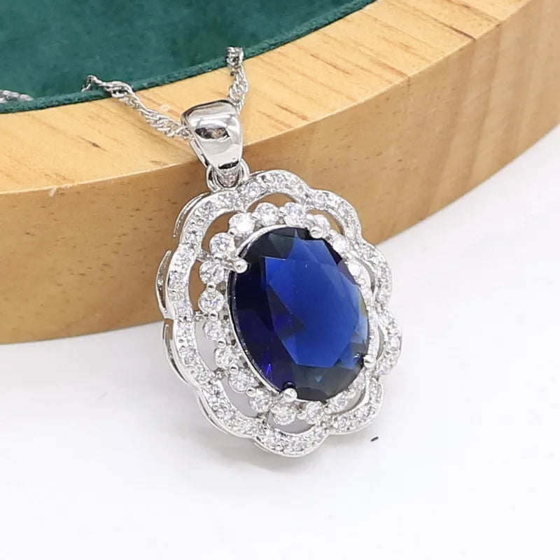 Blue Sapphire 925 Sterling Silver Jewelry set for Women