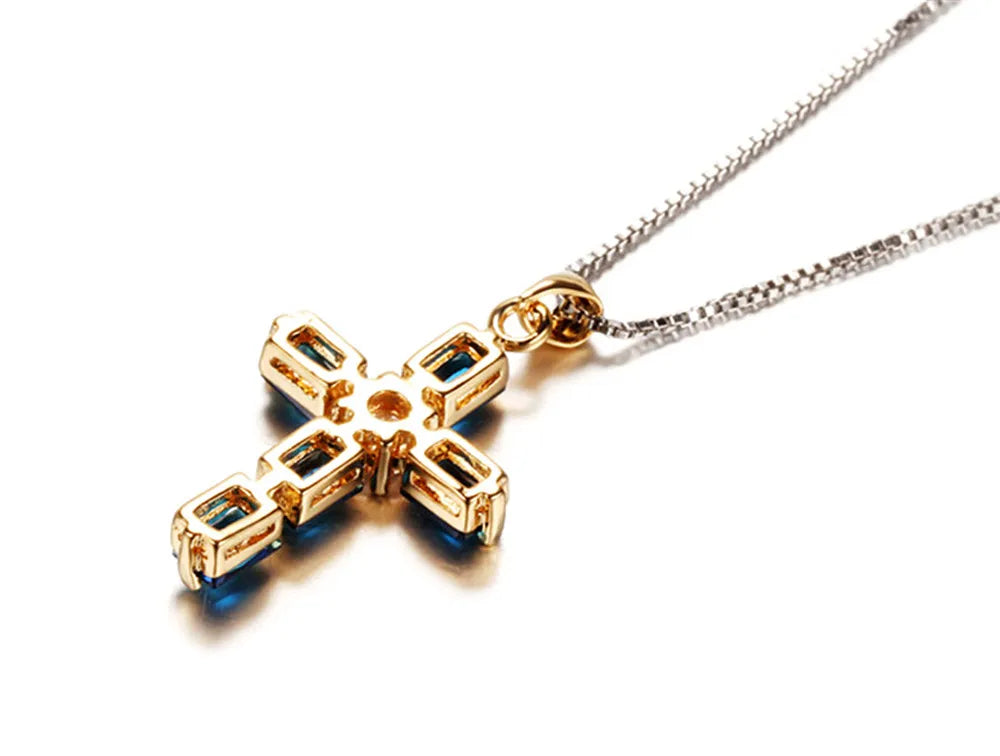 Sapphire Gemtsones Blue Crystal Cross Pendant Necklaces