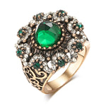 Kinel Hot Green Natural Stone Antique Rings For Women Vintage Wedding Jewelry Boho Crystal Flower Party Ring Christmas Giftsgreen8