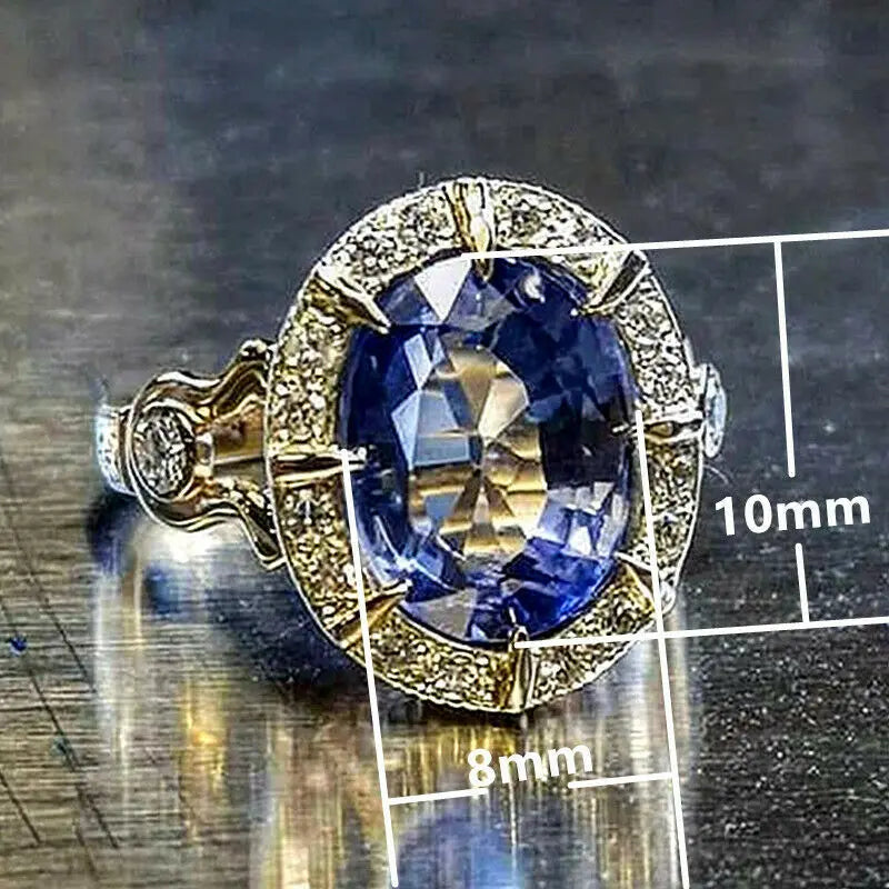 14K Gold Natural Sapphire Ring Gemstone Jewelry Bague