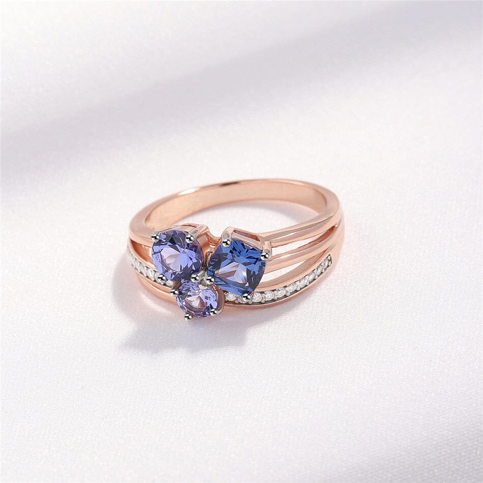 3 Stone Sapphire 925 Sterling Silver 14K Rose Gold RingRing