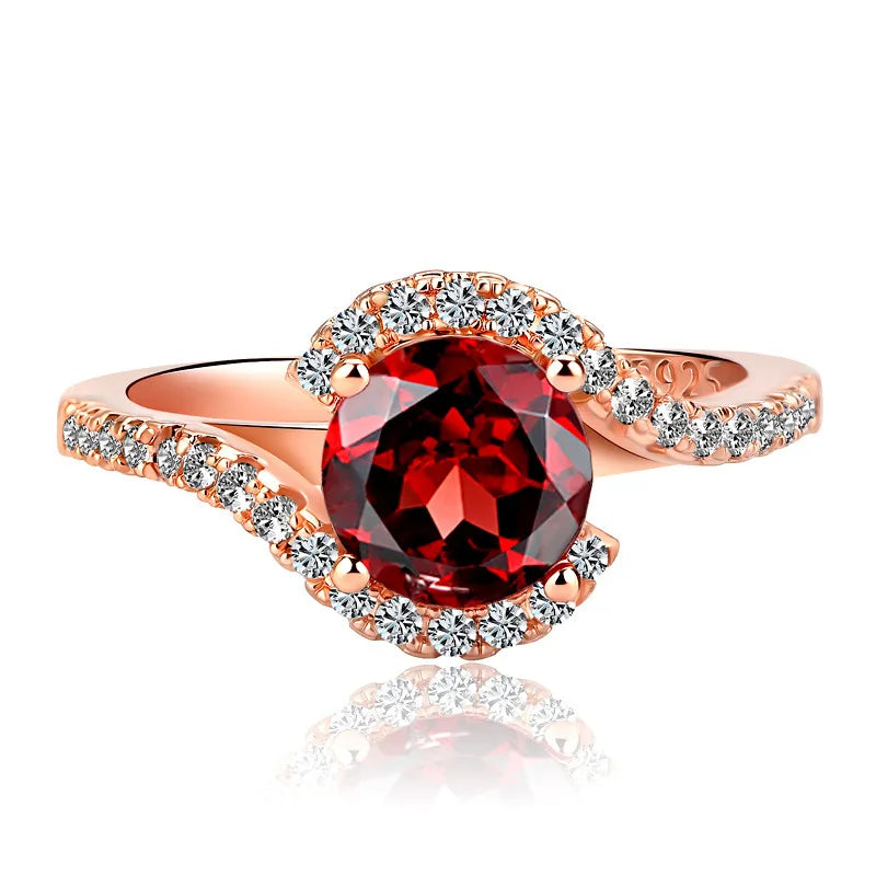 Round Ruby Emerald Gemstone 925 Silver Ring For Womenred7