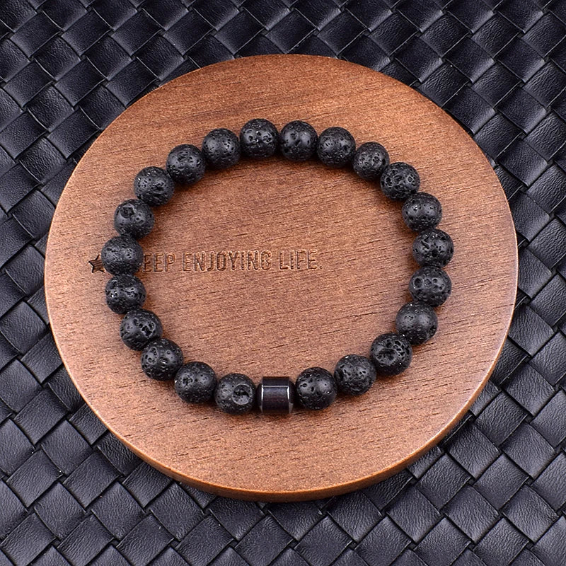 Cylinder Hematite Black Line Turquoises Bracelets Men Fashion Nature Stone Beads Bracelets Homme Yoga Energy Bangle Jewelry Gift26