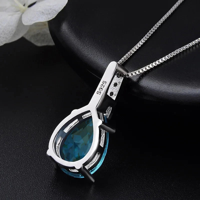 Natural Blue Topaz Pendant Silver Aquamarine Fashion Necklace Pendant Women