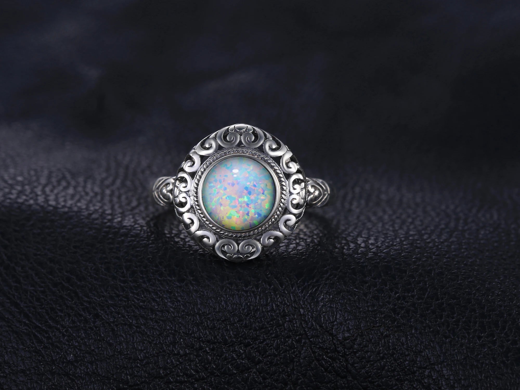 Vintage 1.5ct Huge Created Opal Ring Unique Open Adjustable Cocktail Ring