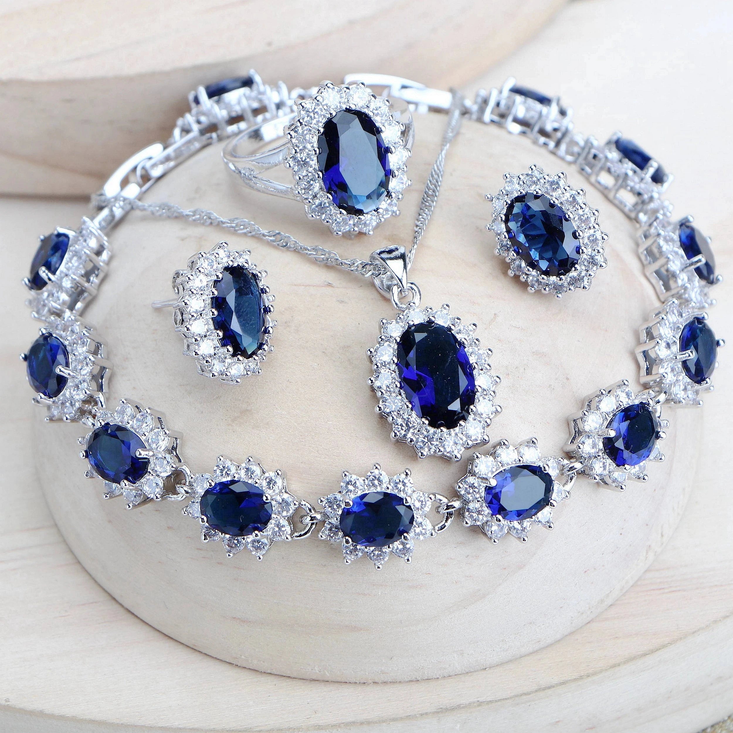 Silver 925 Women Jewelry Sets Blue Zirconia