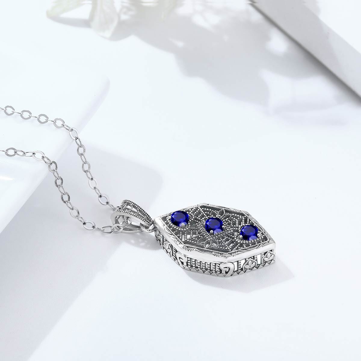 Sapphire 3 Stones Leaf 925 Sterling Silver Pendant (No Chain)Pendant