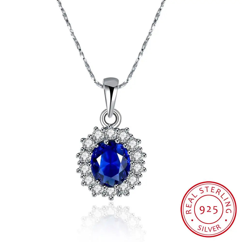 Elegant Oval Princess Diana William Sapphire Pendant Necklace