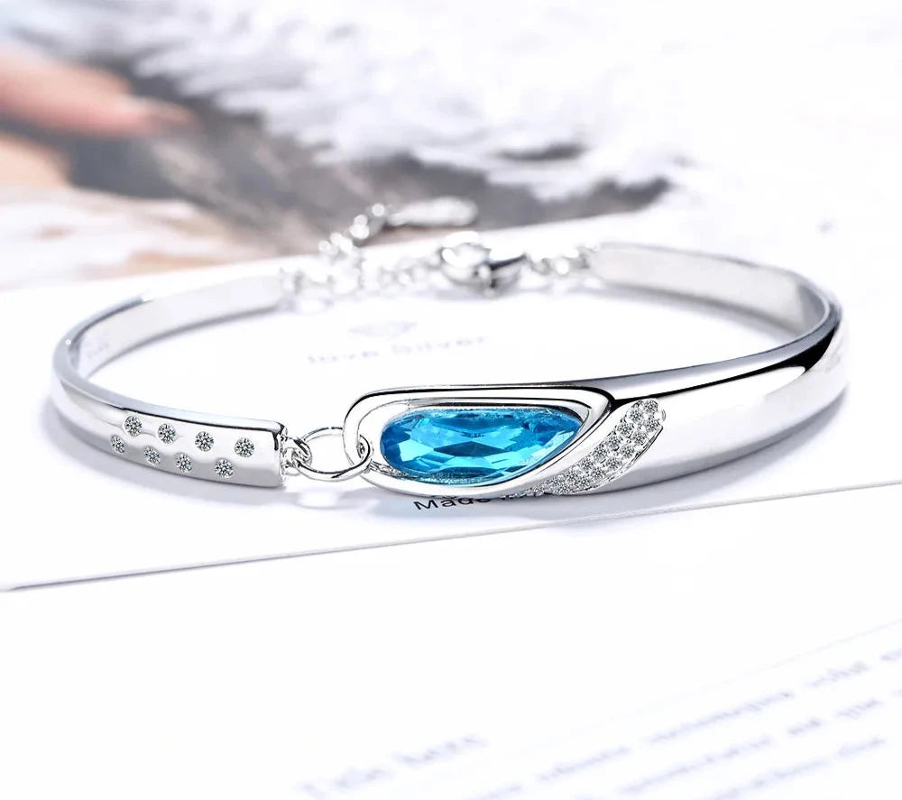 Pulseira Feminina Bizuteria 925 Sterling Silver Sapphire Bracelets for Women Silver 925 Jewelry Blue Topaz Girls