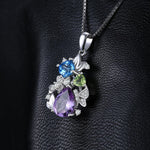 Amethyst Blue Topaz Peridot Flower Pendant 925 Sterling Silver Pendant - No ChainPendant