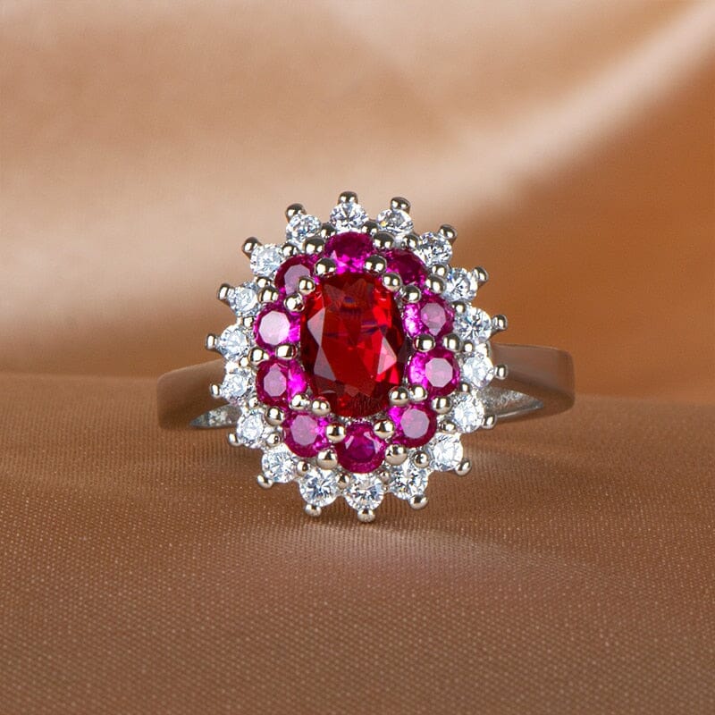 Ruby Solitaire Cut Flower Shaped Resizable RingRing