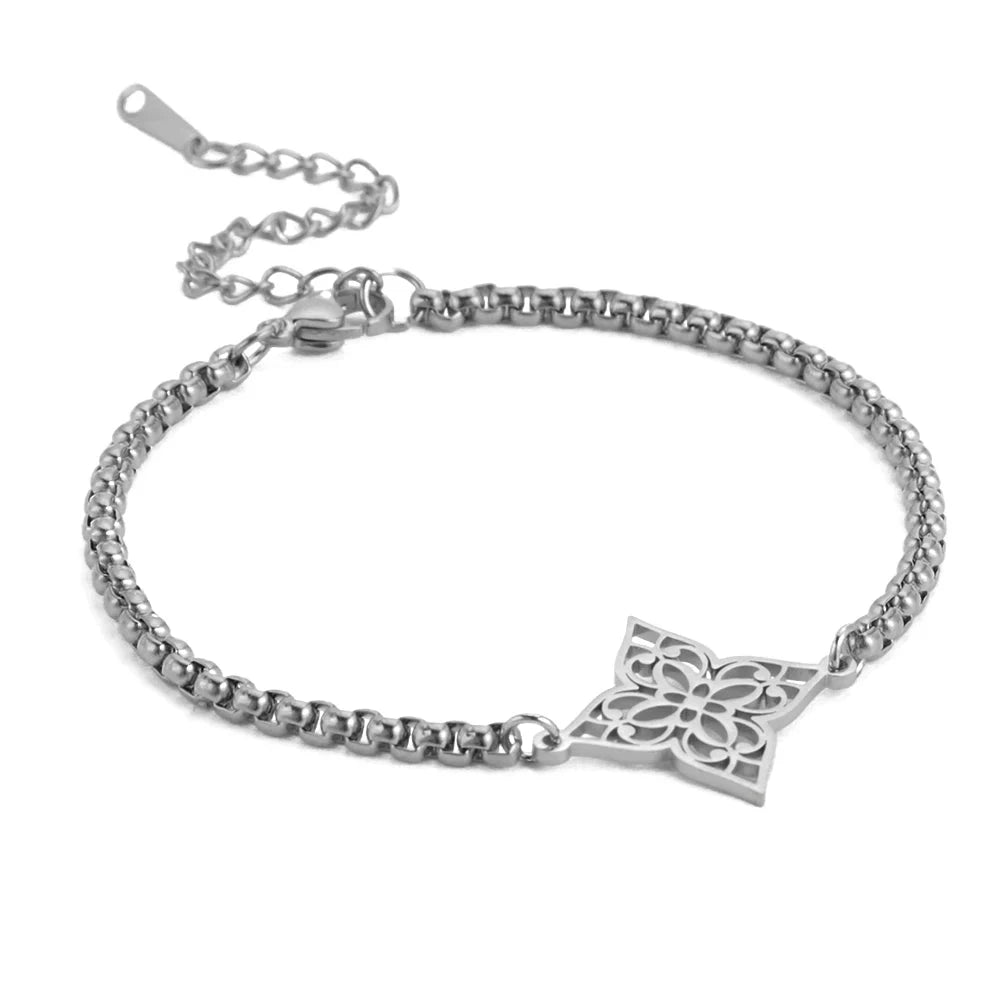 Vintage Flower Cutout Bracelet – Gold Stainless SteelSteel Color17-22cm