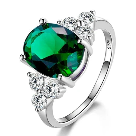 S925 Silver Oval Zircon Ring – Women's Wedding JewelryEmerald7