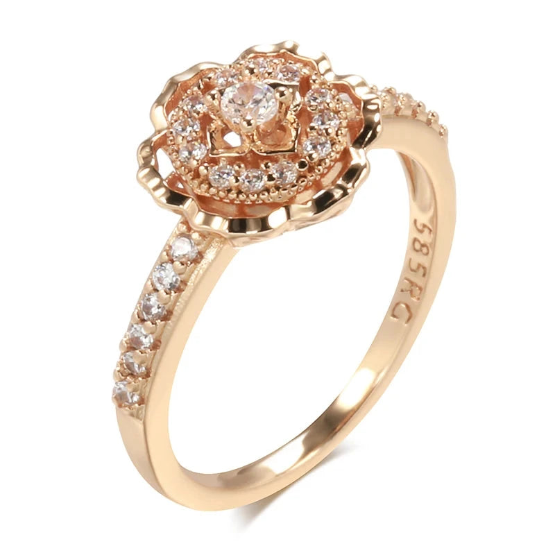 Crystal Rose Flower 585 Rose Gold Natural Zircon Ring for WomenZ08118