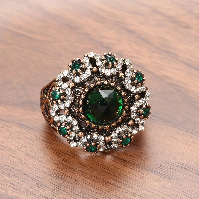 Vintage Green Natural Stone Antique Rings For Women