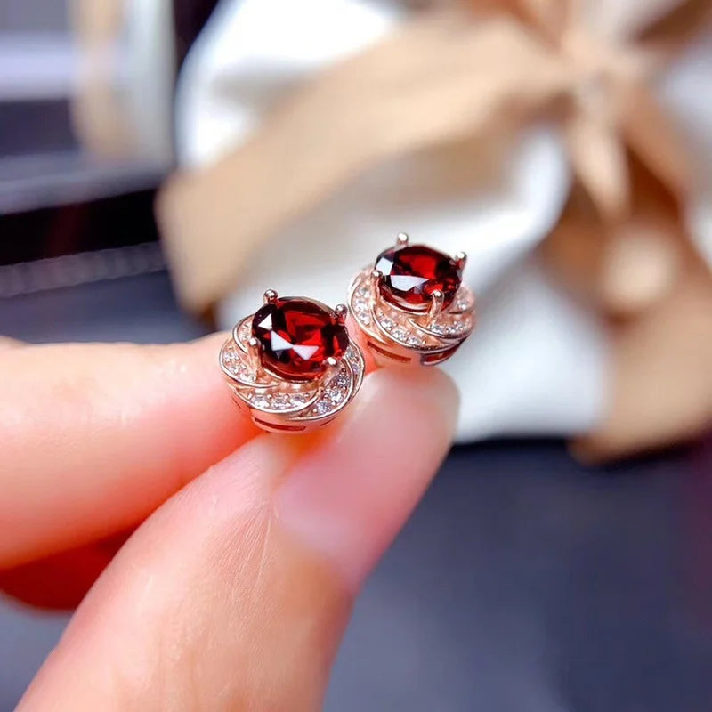 Cute Garnet cz Stud Earring 100% Real 925 sterling silver Jewelry Engagement Wedding Earrings for Women Bridal Gift