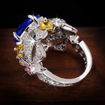 Vintage Jewelry Luxury Big Sapphire 925 Sterling Silver Rings for Women