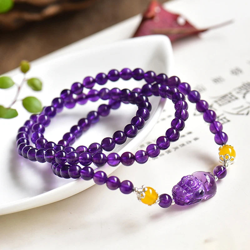 Natural Purple Crystal Beaded Bracelets 6mm Beads Amethyst