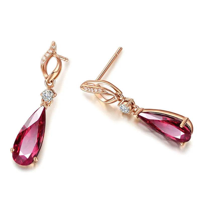 Water Drop Shaped Ruby Earrings for Women