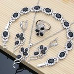 Elegant 925 Bridal Jewelry Set Blue Sapphire White Crystal Costume for WomenBlack7.5